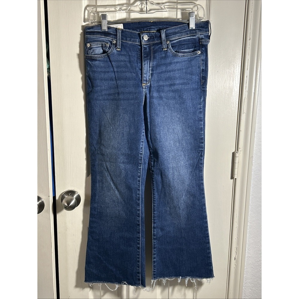 GAP Perfect Boot Mid Rise Bootcut Jeans Raw Hem Blue Denim Womens Size 8R